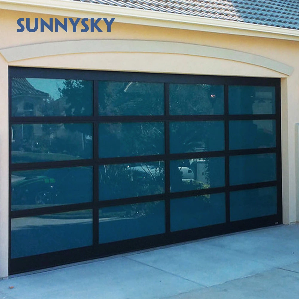 Automatic garage roll up door with black glass