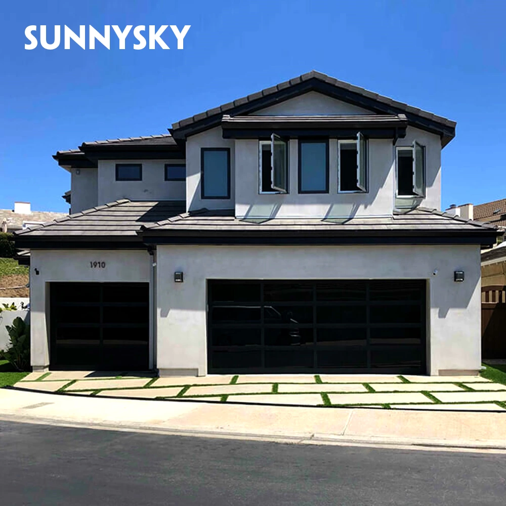 Modern industrial garage doors with pedestrian door