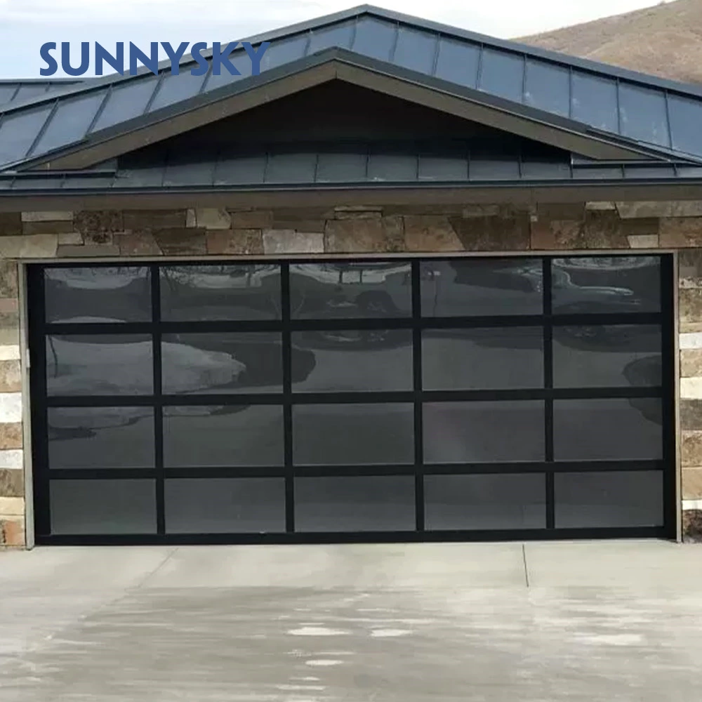 Glossy black wood garage door insulated