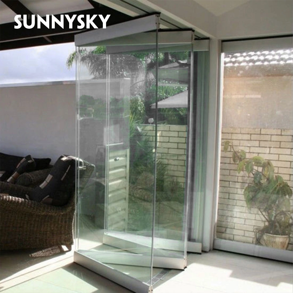 Aluminum Frame Four Panel External Folding Sliding Door Stacked Glass Wall Aluminum Folding Door