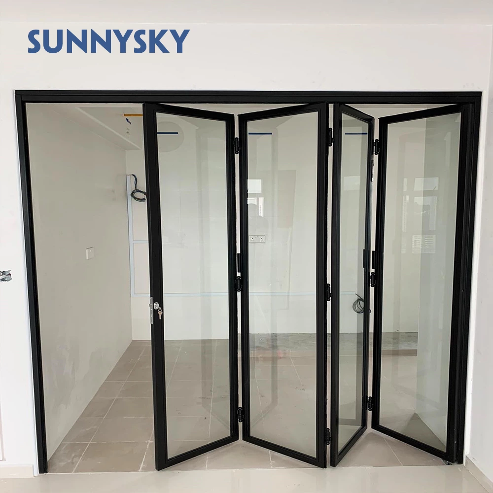 Outdoor patio black aluminum frame glass stacking bi-fold folding door