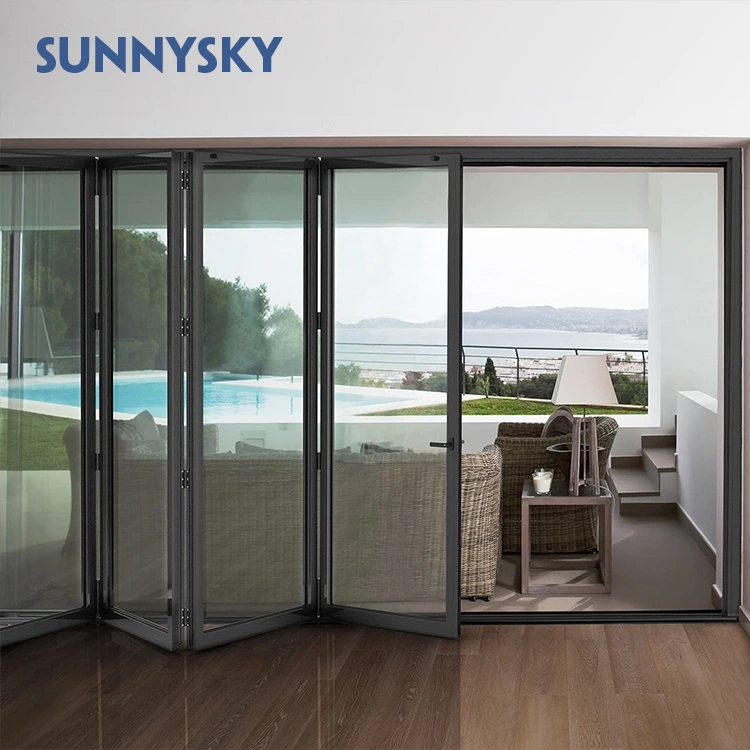 Exterior aluminum folding door system house courtyard double glazing aluminum glass bi-folding door powder coating