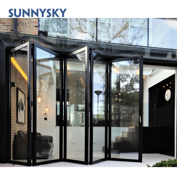 Frameless Glass Door Bi Fold Sound Proof Tempered Glass Exterior Folding Doors Aluminum Doors