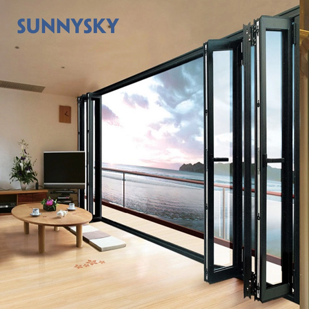 Bedroom bi-fold door indoor and outdoor door tempered aluminum glass folding door foldable double glass