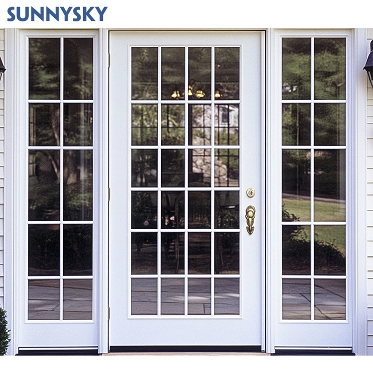 Modern Hot Sale Extremely Austere Style French white Door Extremely Narrow Glass Aluminum Casement Door Design