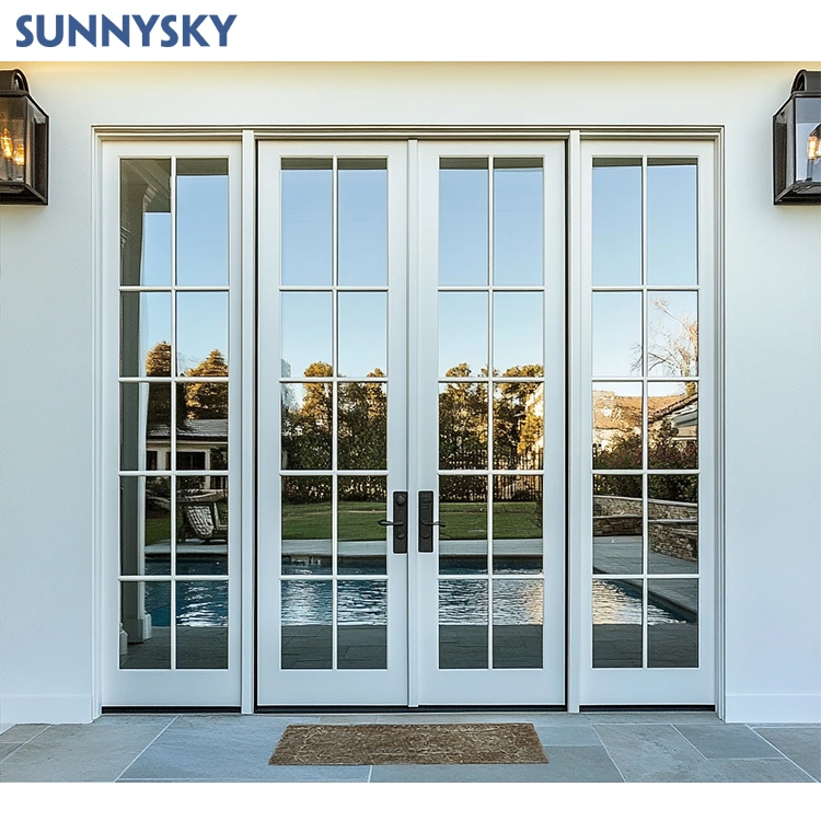 Custom Design Hurricane Impact Double Tempered Glass aluminium soundproof exterior french doors For Houses