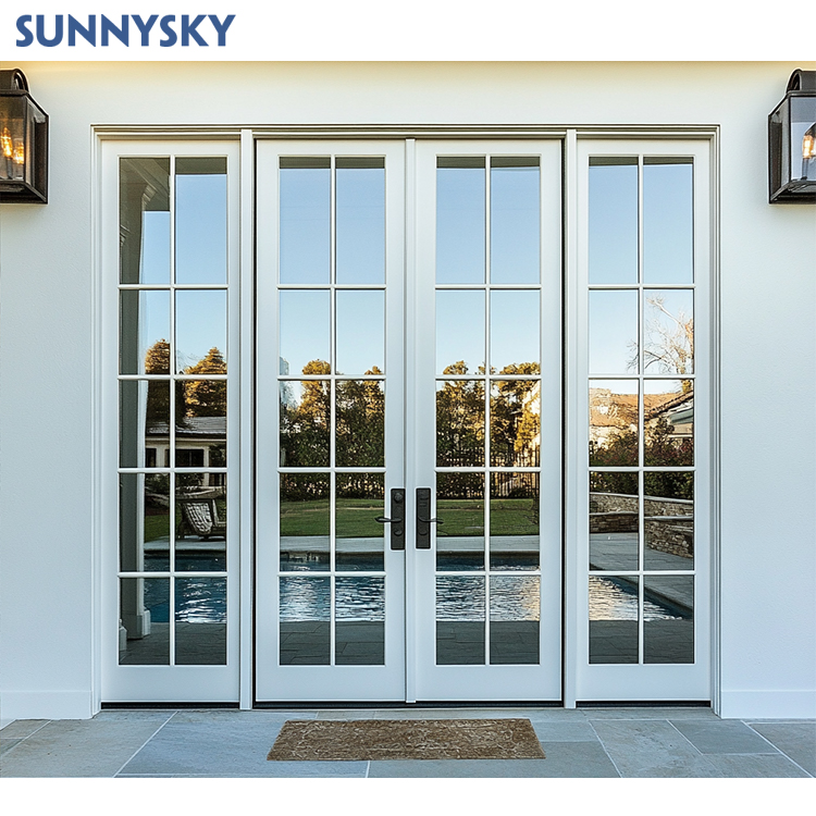 Modern Hot Sale Extremely Austere Style French white Door Extremely Narrow Glass Aluminum Casement Door Design
