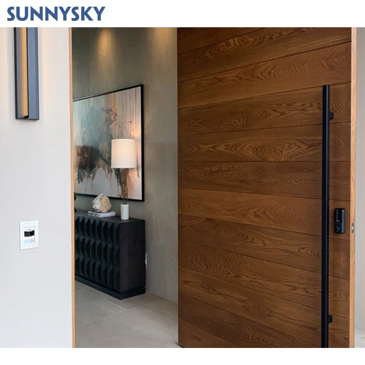 Sunnysky NFRC North American Style Big Panel Tempered Glass Aluminium Modern Entry Front Pivot Doors