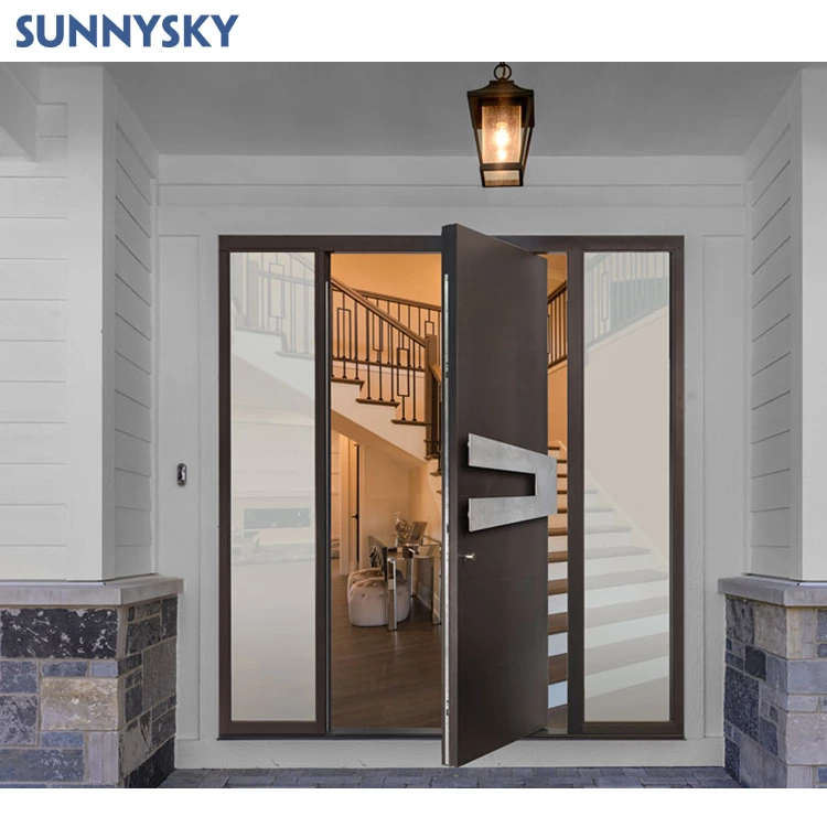 Sunnysky Design pivot door Black Aluminum pivot Doors Smart Lock Exterior Main Entry Entrance Door