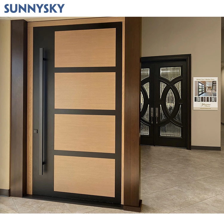 Sunnysky Custom Luxury Black Large Front Entrance pivot door Modern Villa Residential Exterior Selling Solid Wood pivot door Design