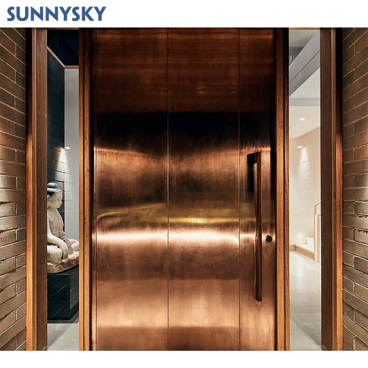 Sunnysky Entrance Aluminum Glass Entry Stainless Steel Modern Pivot Front Exterior Door For House