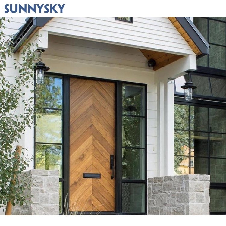 Sunnysky Eco-Friendly Waterproof Solid wood teak Customized Entrance anti thief exterior Main entry front pivot door