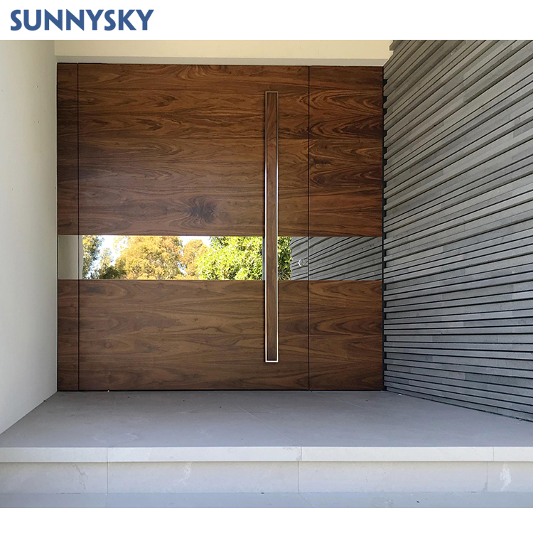 Sunnysky Residential Modern House Entrance Exterior Vertical Slats Design Solid Wooden Front Pivot Entry Door For Houses
