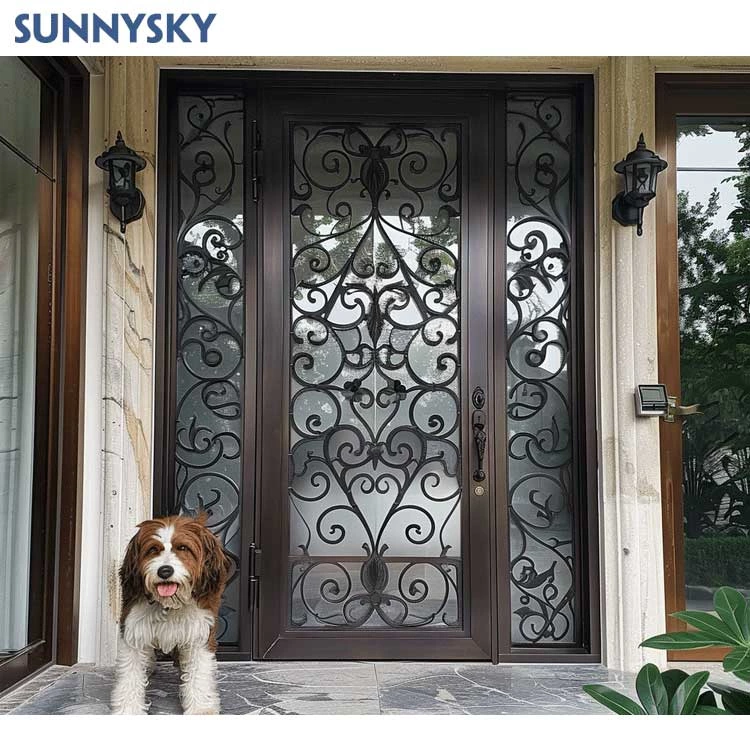 Sunnysky Modern Grill Design Main Giant Doors Arched Steel Entry Wrought Iron Door