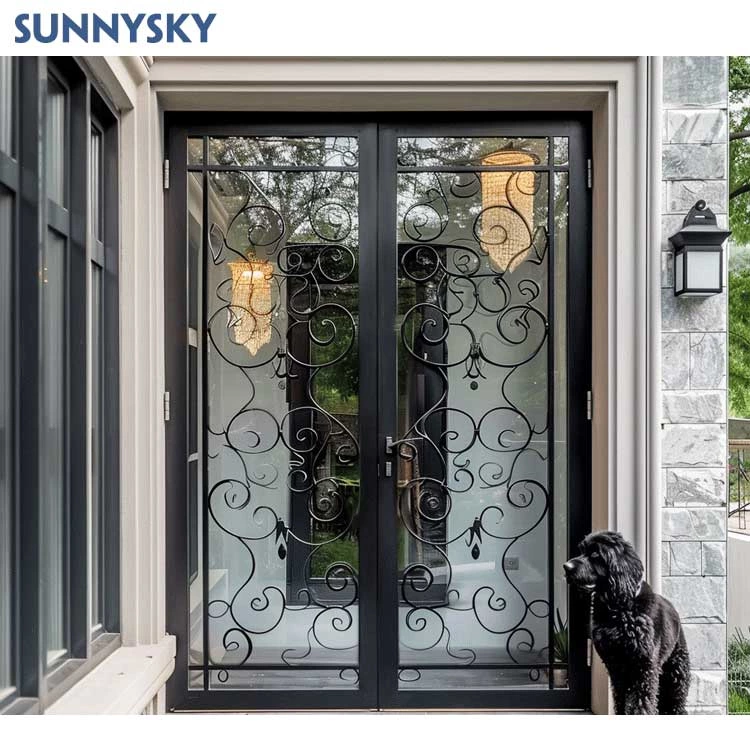 Sunnysky High Quality Wrought Iron modern Security Doors(old) Double Exterior Entrance Doors Front Door