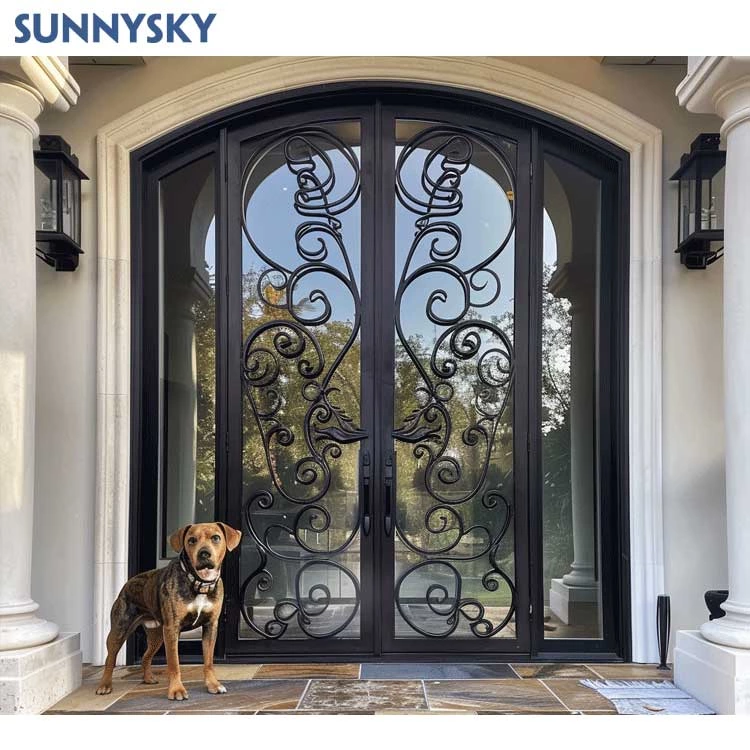 Sunnysky Design Popular Main Entrance Security Door High Efficient Soundproof Villa Apratment Wrought Iron Door