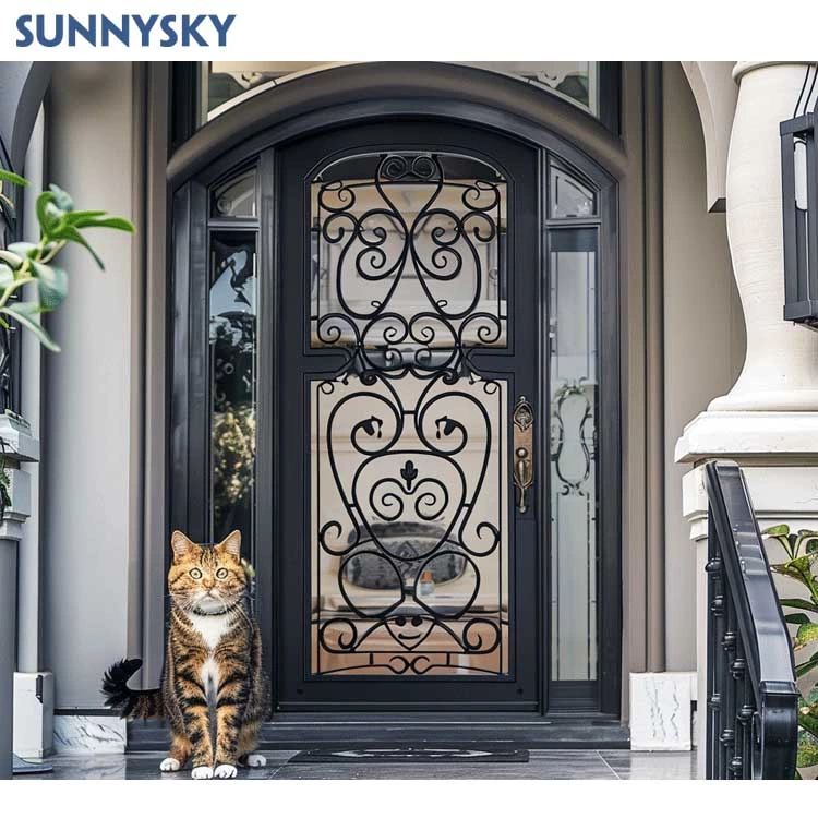 Sunnysky Luxury Iron Entrance Door Modern Design Interior Modern Double Entry Exterior Doors Wrought Iron Doors For Houses