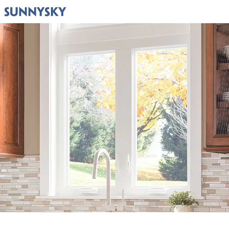 Sunnysky design Hurricane Proof Double Glaze Temper Glass Standard Size White Aluminum Glass Frame Casement Window