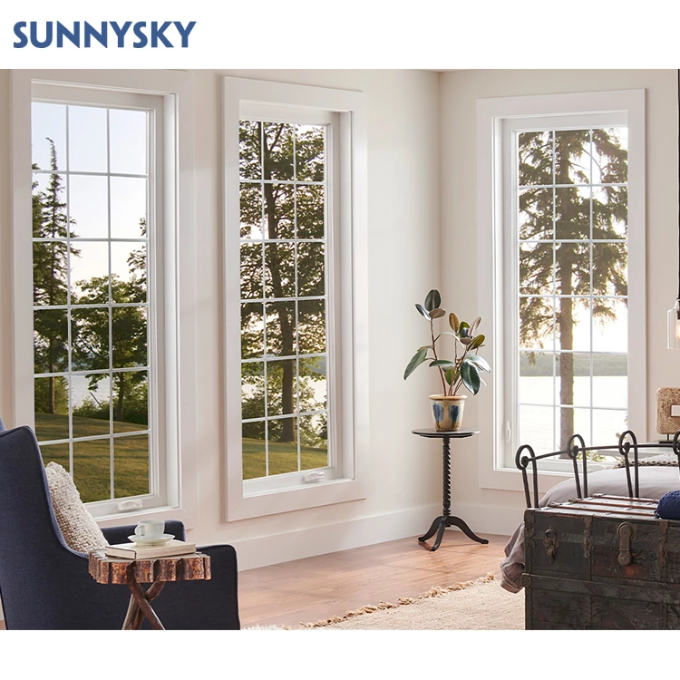 Sunnysky design soundproof aluminium profiles window design french style black aluminum frame double glass casement windows