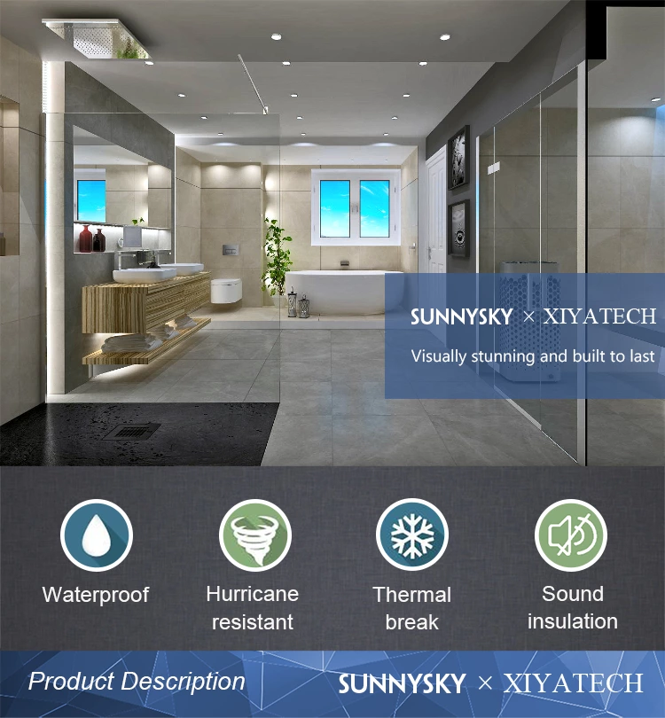 Sunnysky Design 3/8'' 1/2'' Frameless Tempered Glass Shower Door Showers Enclosure For Bathroom Bedroom Apartment Hotels