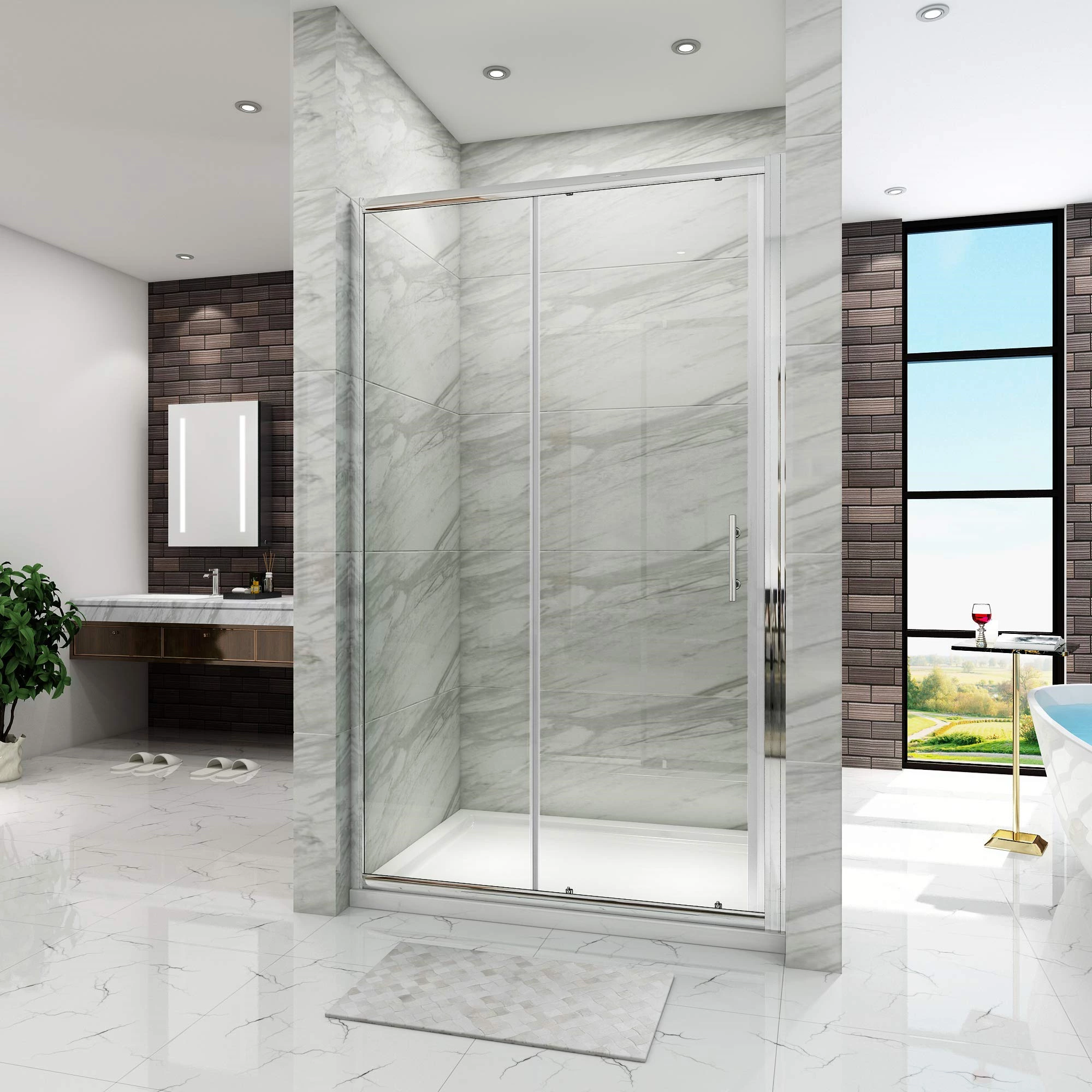 Sunnysky Design 3/8'' 1/2'' Frameless Tempered Glass Shower Door Showers Enclosure For Bathroom Bedroom Apartment Hotels