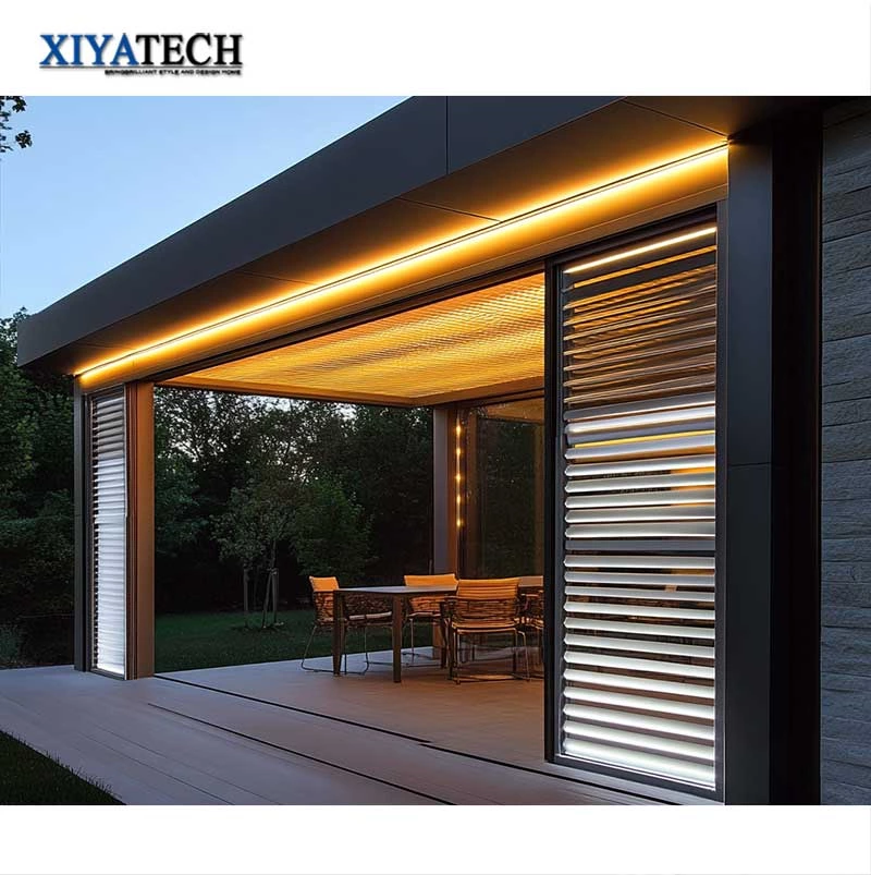 Sunnysky Luxury Garden Gazebo Motorized Bioclimatic Aluminum Patio Roof Outdoor Louvered Aluminium Pergola