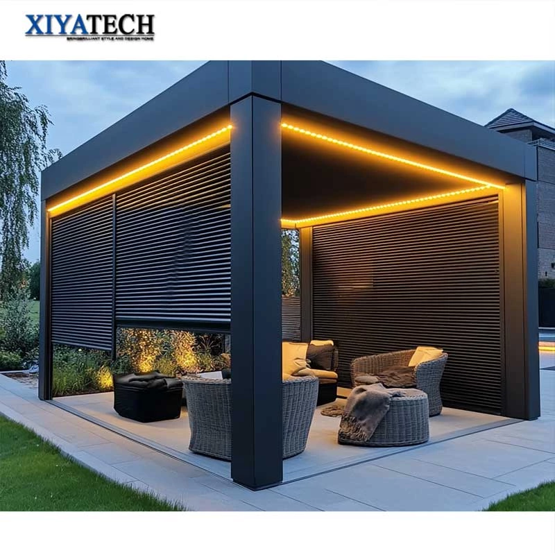 Sunnysky Outdoor Garden Villa Roof Factory Yard Electric Adjustable Louver Sun Gazebo Bioclimatic Louvered Aluminum Pergola