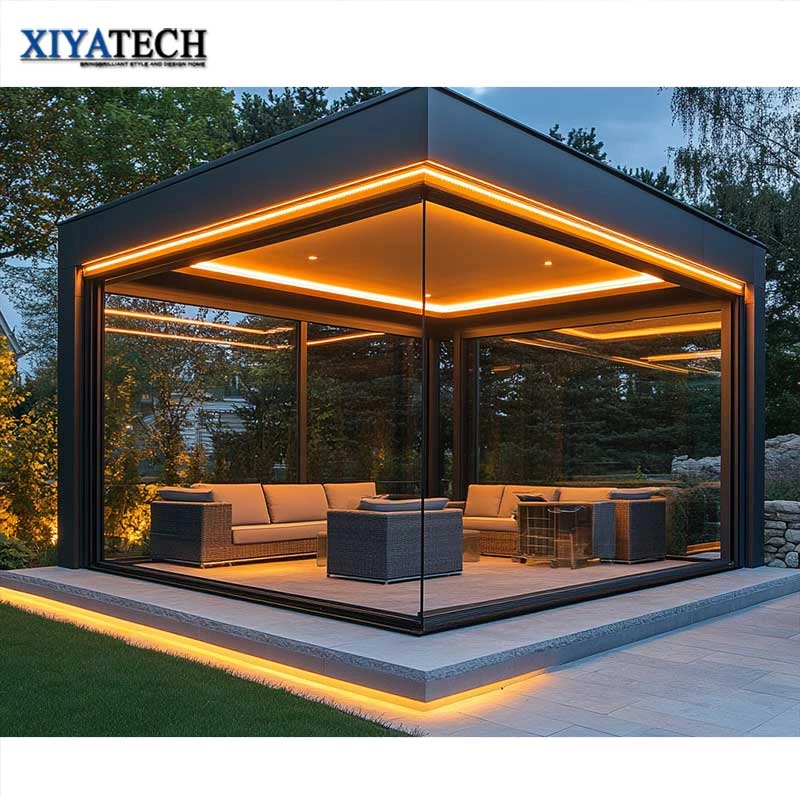 Sunnysky High Quality Motorized Modern Louvered Roof Aluminum Gazebo Pergola Pavilion for Patio