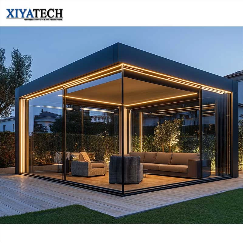 Sunnysky Luxury Waterproof Aluminium Garden Gazebo Easily Assembled Rot-Proof Pergola with Louvered Pavilion