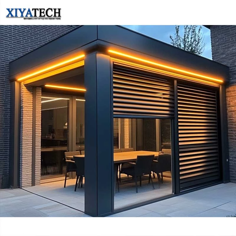 Sunnysky ALUMINUM High Quality Motorized Modern Louvered Roof Aluminum Gazebo Pergola Terrace Pavilion for Patio Veranda
