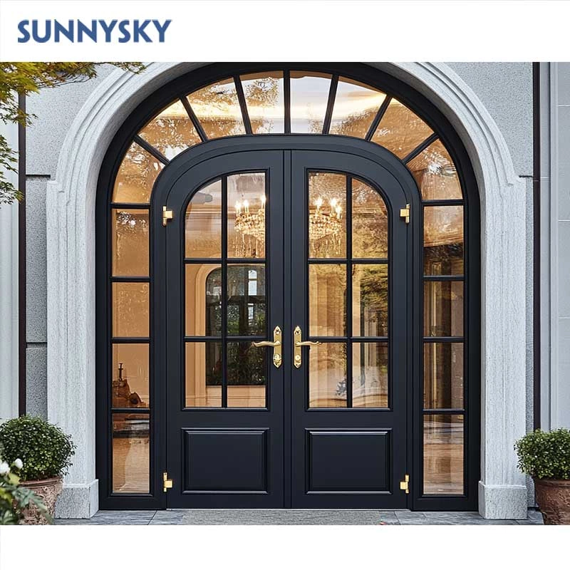 Sunnysky Modern Design Double French Entrance Security Swing Door Aluminum Alloy Double Casement Door for Exterior