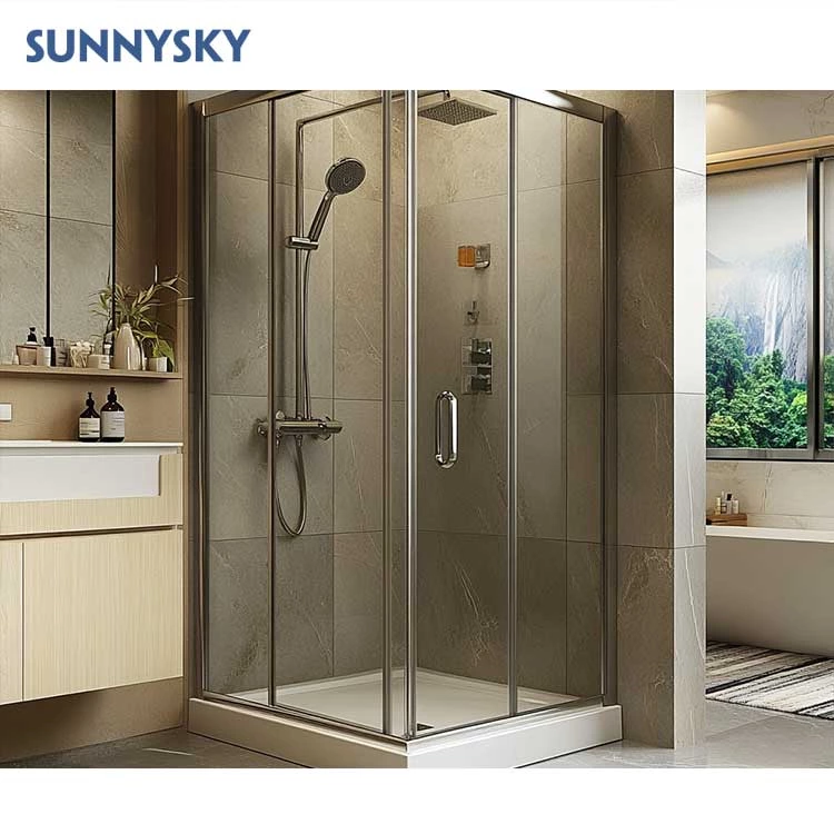 Sunnysky New Design Brushed Aluminum Frame Waterproof Tempered Glass Bathroom Shower Room Shower Enclosure