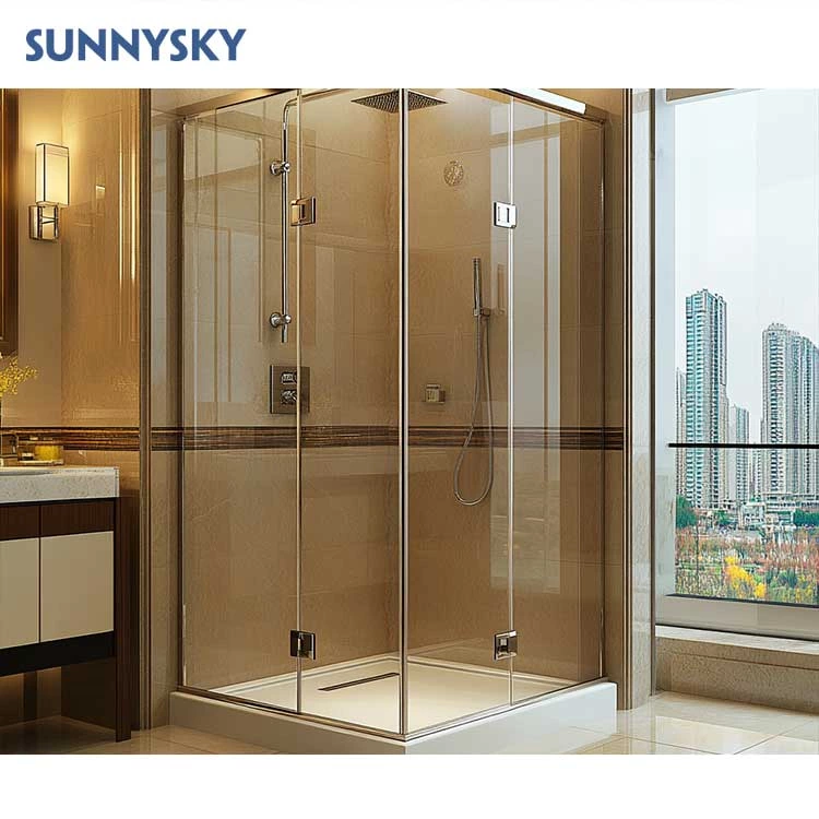 Sunnysky 4 Panel Quadrant Standing Round Sliding Bathroom Shower Enclosure Corner Shower Full Kit Glass Shower Room