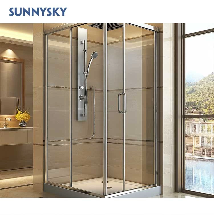 Sunnysky Design Sliding Shower Enclosure Cubicle Simple Room Shower Door Tempered Clear Glass Shower Door