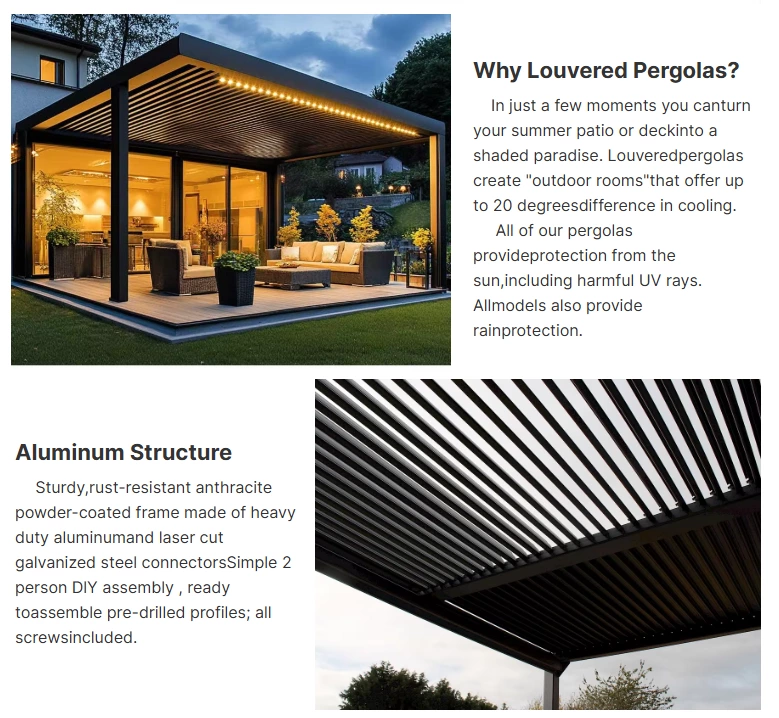 Sunnysky Luxury Waterproof Motorized Garden Aluminum Pergola 3x3 3x4 3x6 4x3 4x6 6x4M Gazebo Pavilion Motorized Louvered Outdoor Canopy