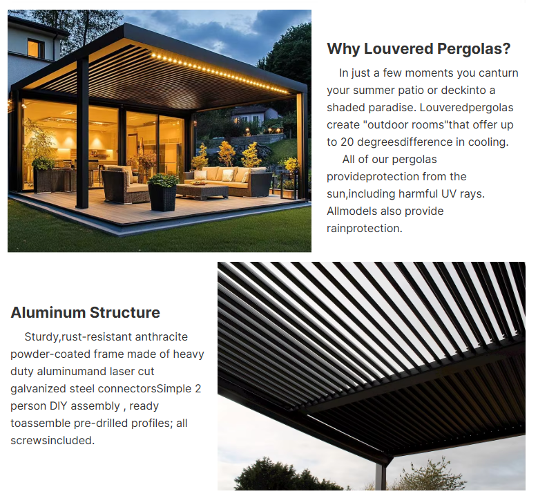 Sunnysky Outdoor Aluminium Bioclimatic Pergola 3x4 Gazebo Waterproof Electric Easy Assembly Remote Control Pergola