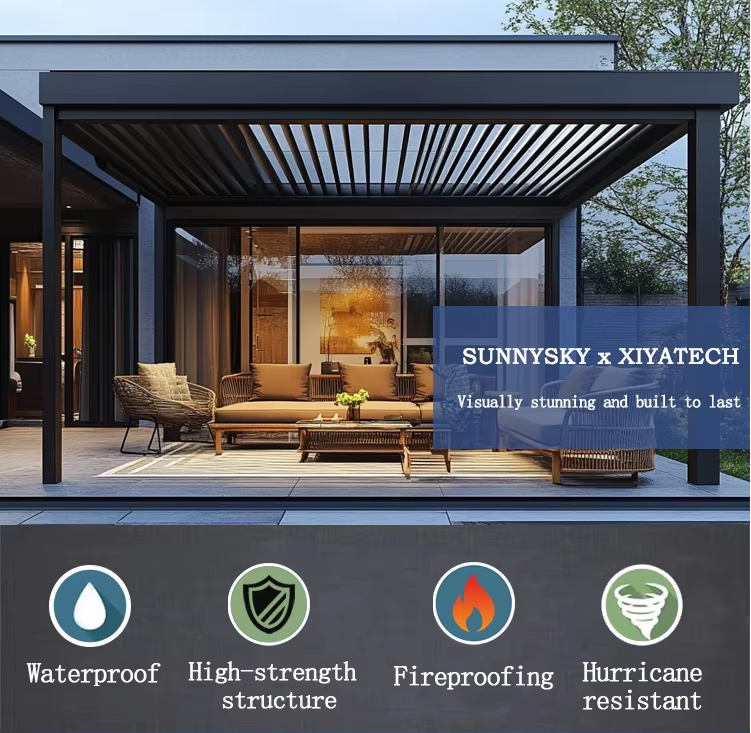 Sunnysky Outdoor Aluminium Bioclimatic Pergola 3x4 Gazebo Waterproof Electric Easy Assembly Remote Control Pergola