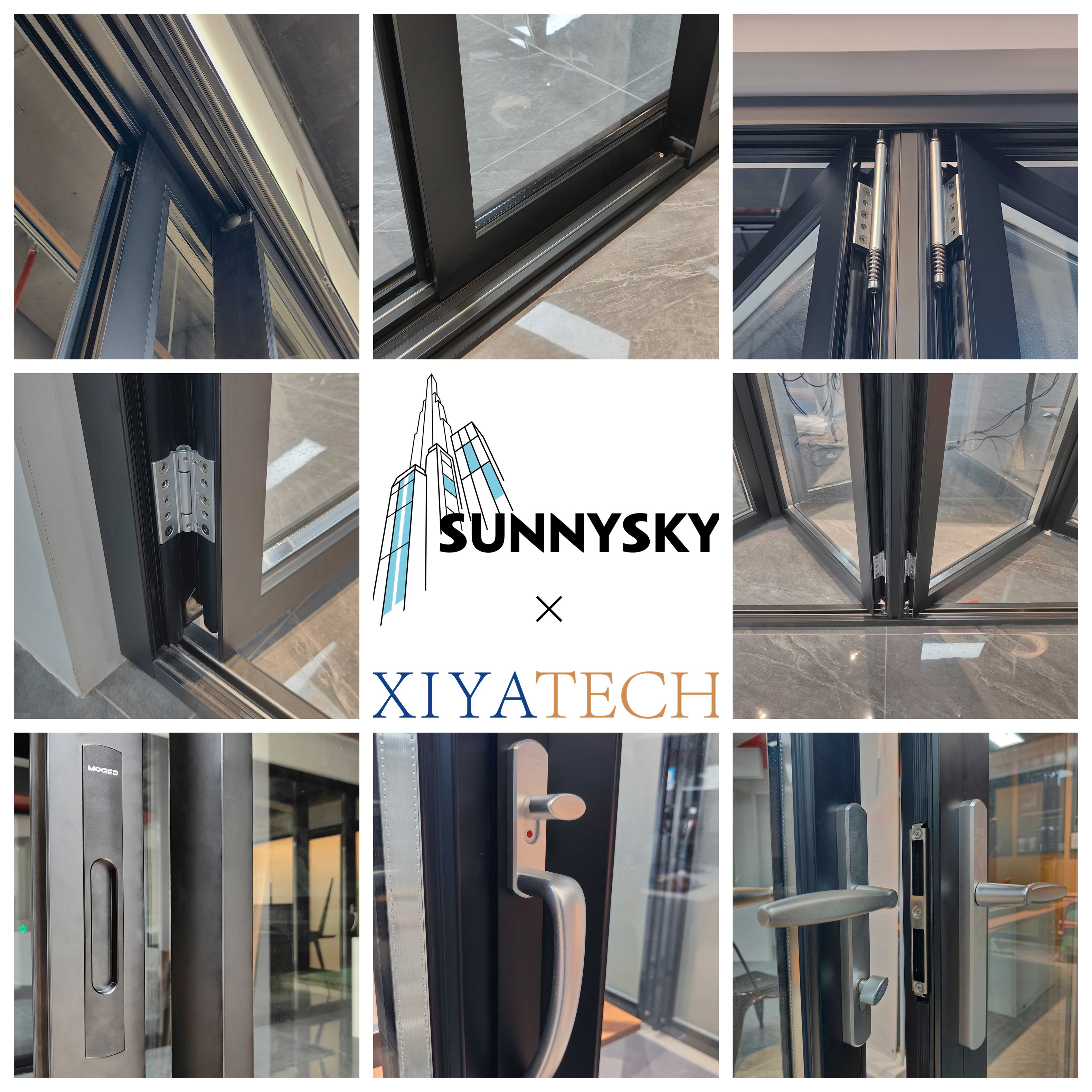 Sunnysky Customized Veranda Exterior Accordion Bi-fold Door Glass Hurricane Proof Sliding Patio Multi Panels Aluminum Bi Folding Door