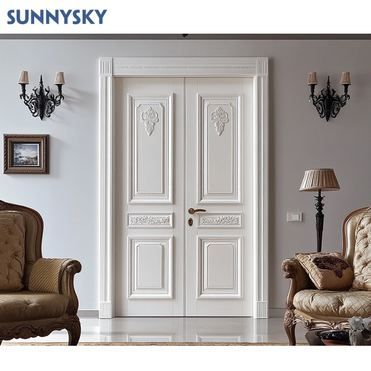 Sunnysky Customized Modern Style Solid Wood Slab Door Water-Resistant for Bathroom Single Wood Door for House Finished Simple Style