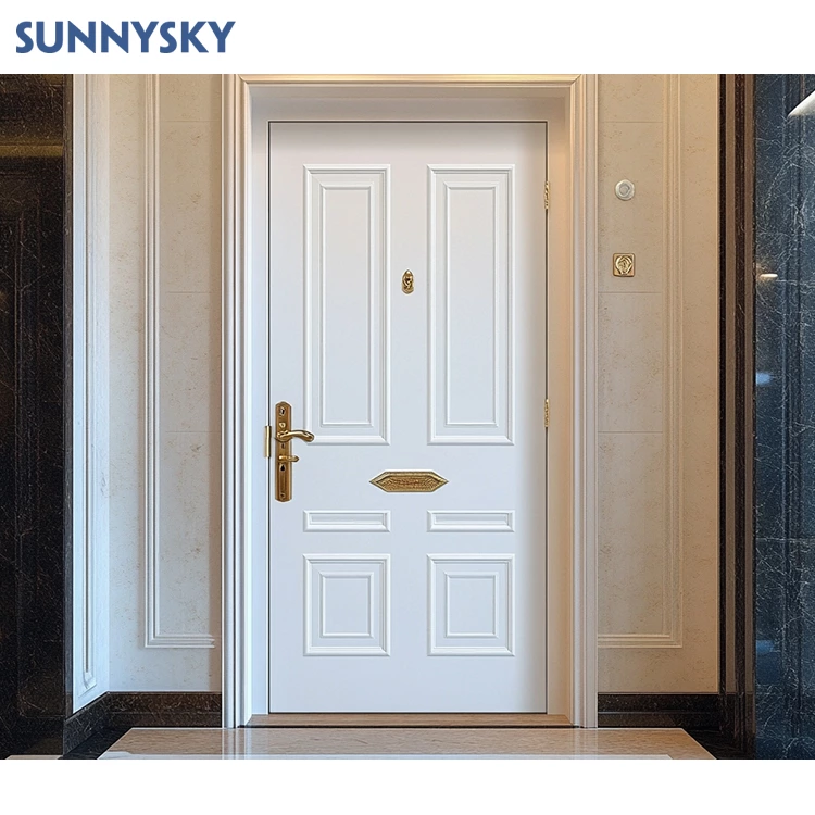 Sunnysky American Standard Modern Front Entry Door Black Walnut Solid Wood Waterproof External Wooden Pivot Main House Door