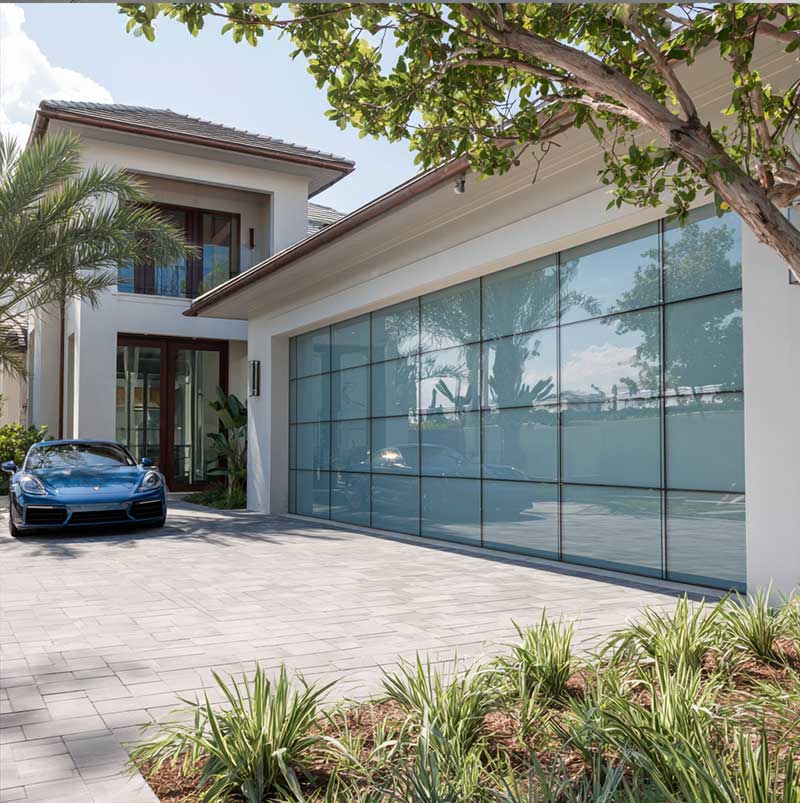 Sunnysky 9x8 9x7 16x7 Modern Sectional Overhead Full View Aluminum Tempered Glass Panel Garage Door Price Plexiglass Garage Door