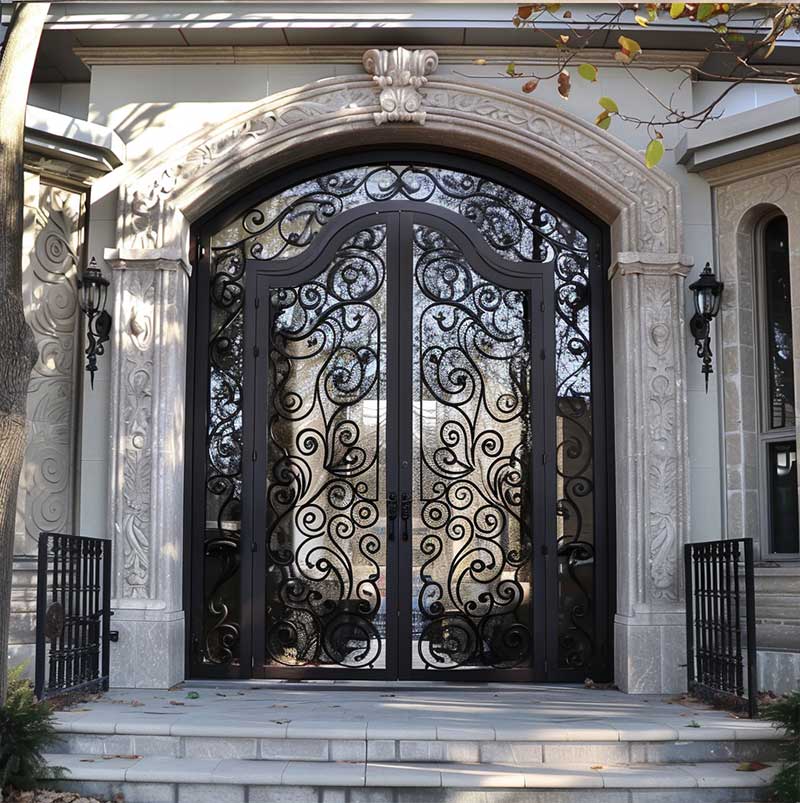 Sunnysky Hand Forged Wrought Iron Door European Profile Ornate Detailing Weatherproof Contemporary Estate Access Ways