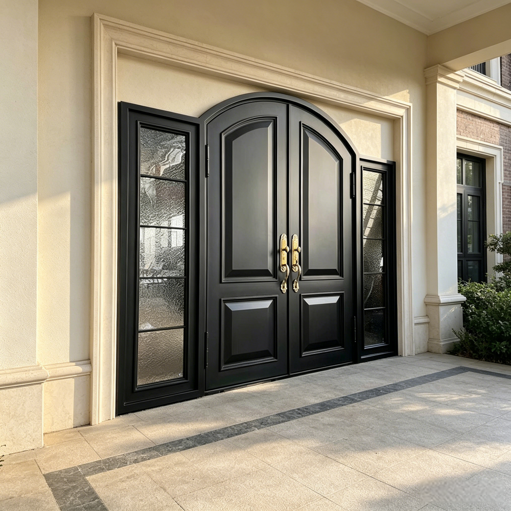 Sunnysky Insulated Commercial Iron Entrance Doors Polyurethane Foam Core Dual Weather Seals Establishments Access
